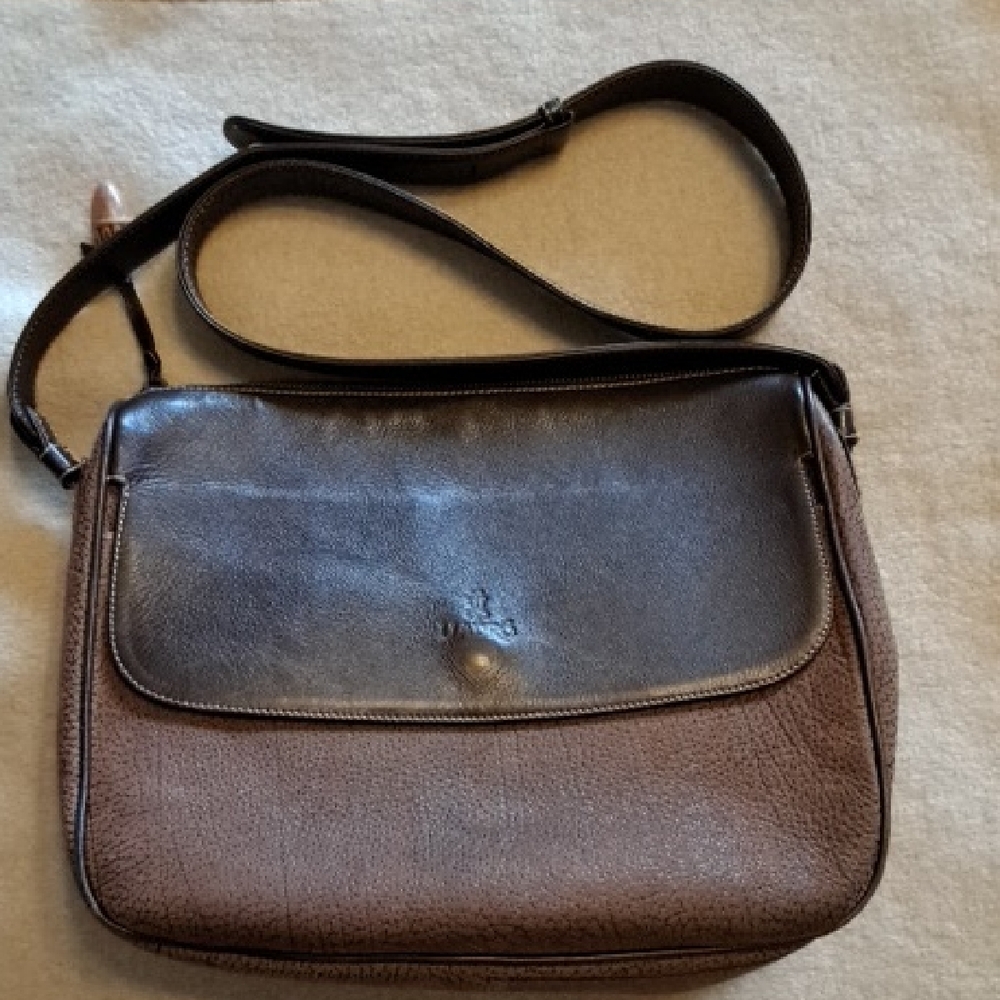 Lladro Brown Messenger Bag with Flap-Over Closure